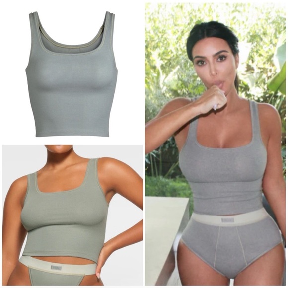 NWT SKIMS Cotton Rib Mineral Tank Top Stretch Size M - Picture 2 of 7